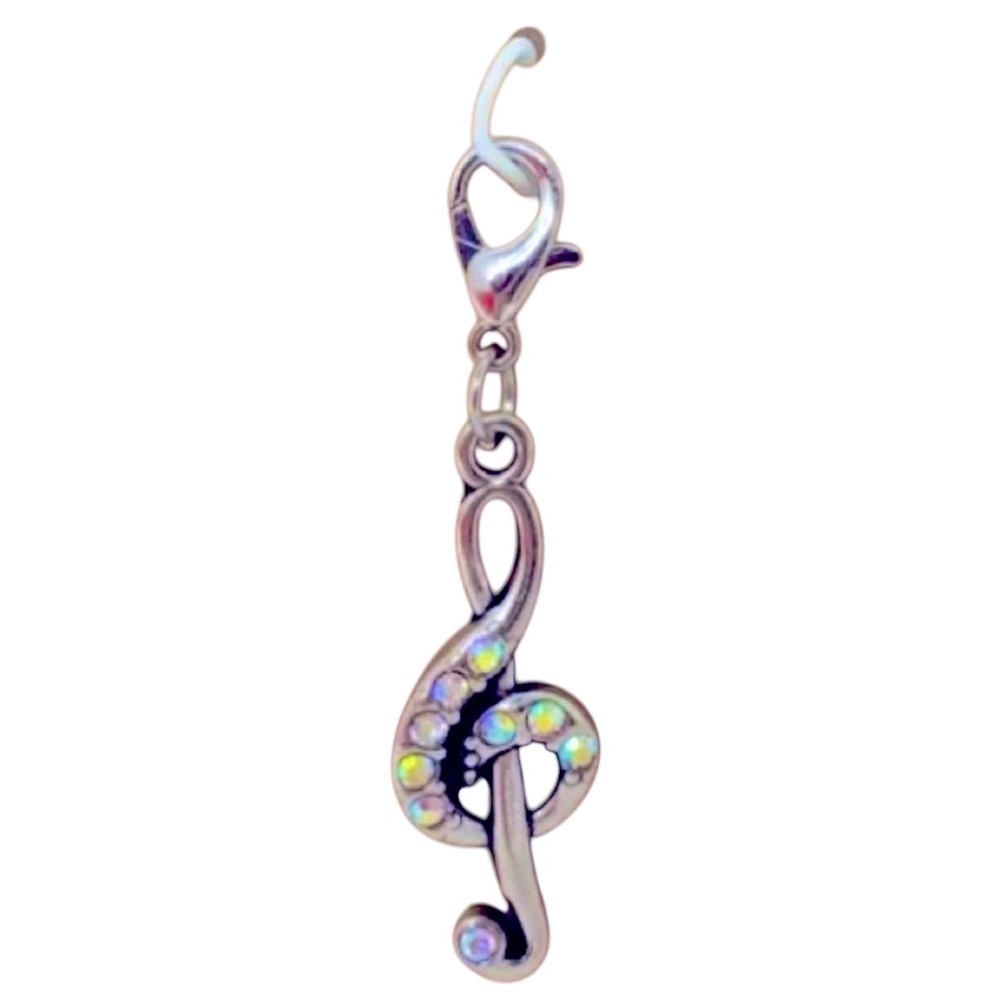 Silver & Crystal Treble Clef Charm Lobster clasp Zipper pull, purse, sho…